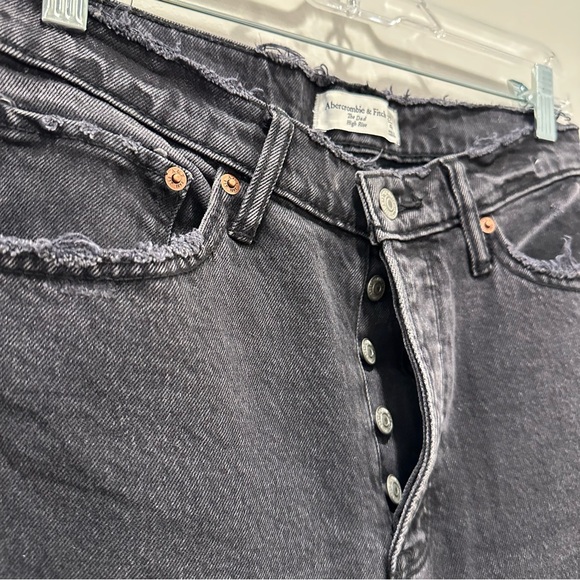 Abercrombie and Fitch The Dad High Rise Distressed Black Straight Leg Jeans 27 - Picture 10 of 16